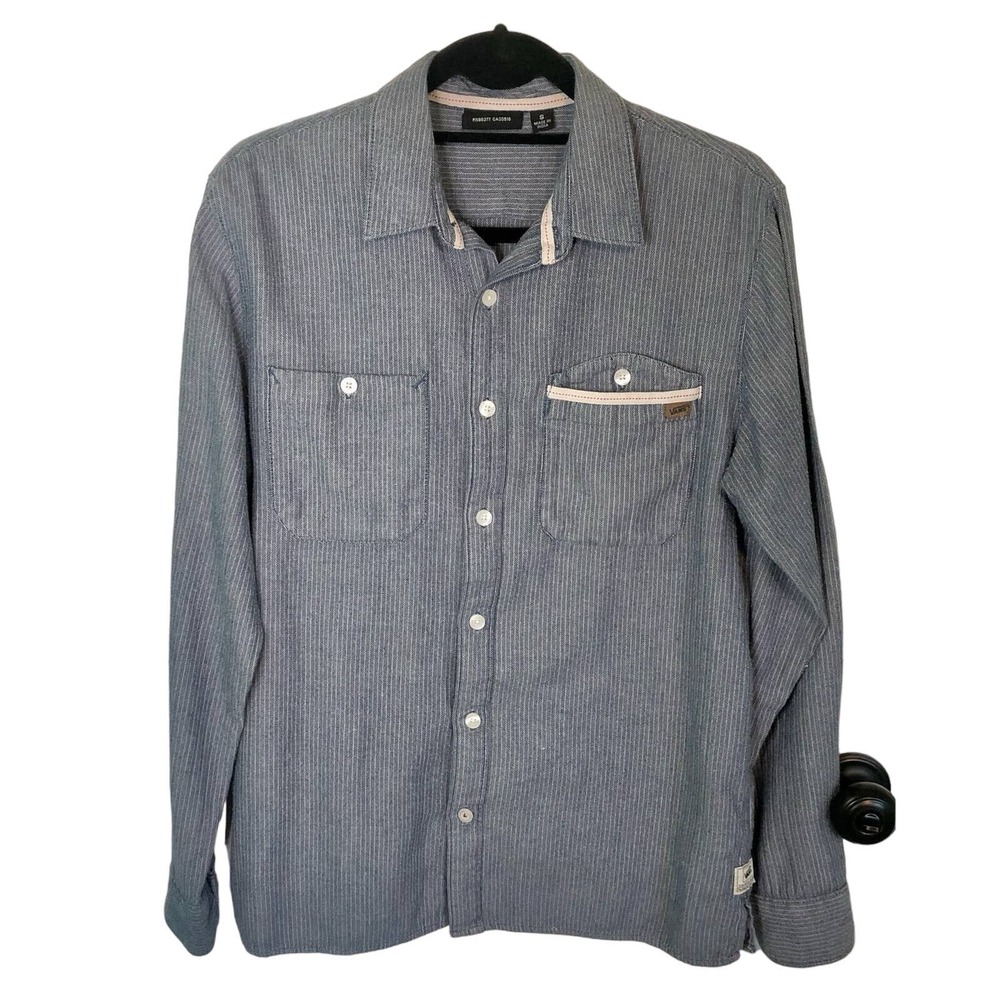 VANS Men's Small Blue Herringbone Button Down Shirt Long Sleeve Casual Soft Warm